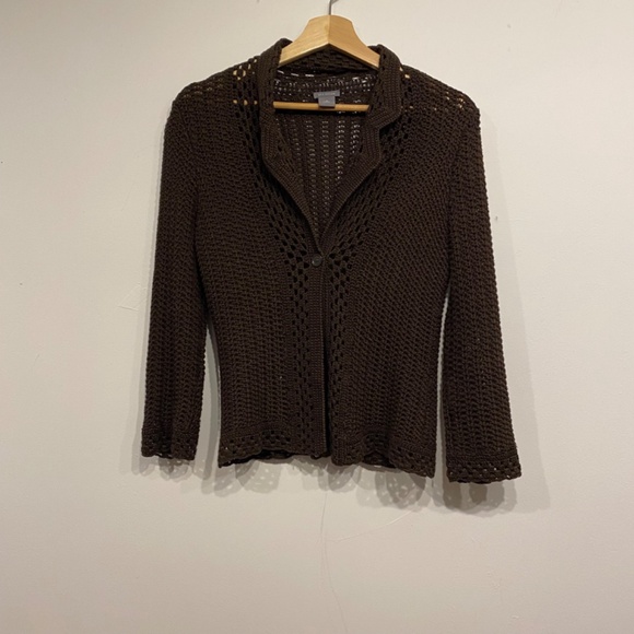 Ann Taylor Brown Open Knit Grandmacore Cardigan Size Medium - Picture 3 of 5
